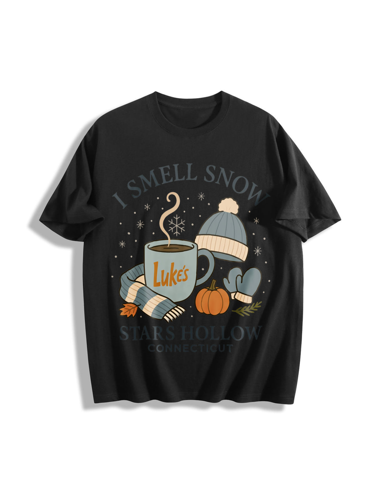 I Smell Snow Gilmore Girls Christmas Cotton T-Shirt in Black