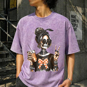 Skull Coffee Peace Sign Vintage Washed T-Shirt in Purple