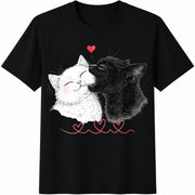 Cat Love Black White Cats Cotton T-Shirt in Black
