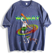 Victor Wemby Space Monstar Basketball Jam 90's Style vintage washed oversized T-shirt in Blue