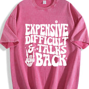 Expensive Difficult and Talks Back Slogan Skeleton Hand vintage washed oversized T-shirt in Red