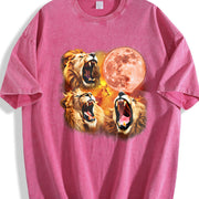 Three Lions Retro Lion Moon Vintage Washed T-Shirt in Red
