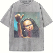 Angry Glam Doll Portrait Vintage Washed T-Shirt in Gray
