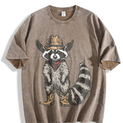 Raccoon Cowboy Western Animal Vintage Washed T-Shirt in Brown