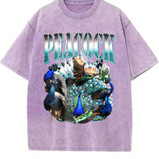 Peacock Retro Bird Lover Vintage Washed T-Shirt in Purple