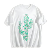 Turquoise Cactus Inspired Western Cowgirl Cotton T-Shirt in White