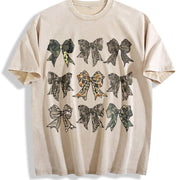 Camo Coquette Bow Collection vintage washed oversized T-shirt in Beige