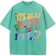 It's Okay to Feel All the Feels 2 Slides Vintage Washed T-Shirt in Blue