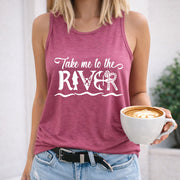 Take Me to the River Crew-neck Sleeveless Vest Outdoor Women's Color Cotton Tank Top in Red