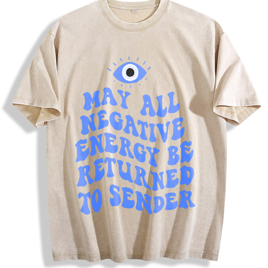 Y2K Evil Eye Energy Shield Send Back The Bad Vibes vintage washed oversized T-shirt in Beige