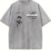 Spiral Glasses Portrait Vintage Washed T-Shirt in Gray