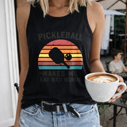 Pickleball Makes Me Say Bad Words Crew-neck Sleeveless Women's Color Cotton Tank Top in Black