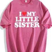 Made in USA I Love My Little Sister - Heart Fun vintage washed oversized T-shirt in Red