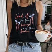 Coquette America Land of the Free Because of the Brave PNG Women's Color Cotton Tank Top in Black