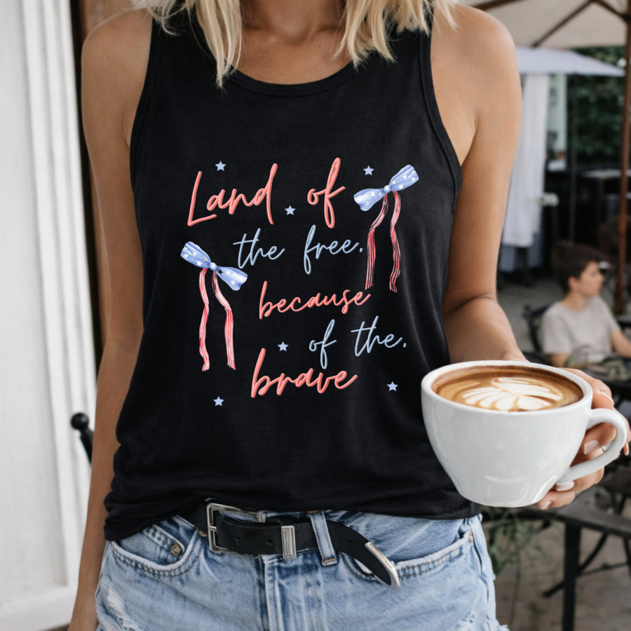 Coquette America Land of the Free Because of the Brave PNG Women's Color Cotton Tank Top in Black