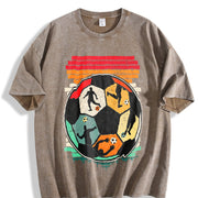 Soccer Player Collage Ball Vintage Washed T-Shirt in Brown