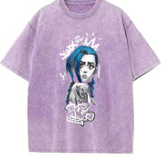 Retro Jinx x Powder Arcane: League of Legends Game vintage washed oversized T-shirt in Purple