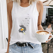 Dreamy Daisy and Butterfly Tank Women's Color Cotton Tank Top in White