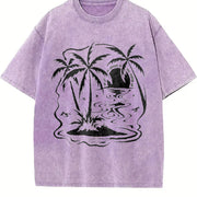Tropical Palm Sunset Vintage Washed T-Shirt in Purple
