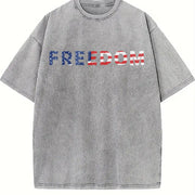 Freedom American Flag Vintage Washed T-Shirt in Gray