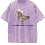 Shenanigans Pigeon Cowboy Pigeon : Western Bird Lover vintage washed oversized T-shirt in Purple