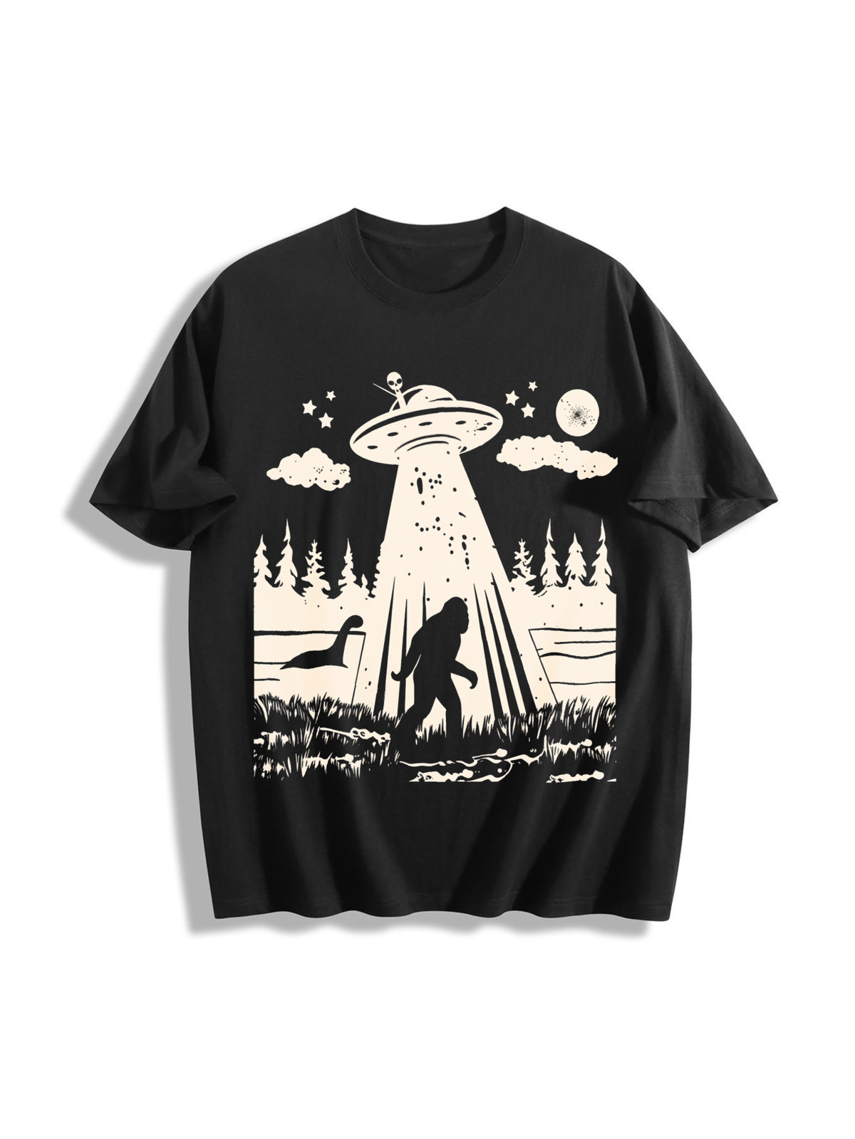 Bigfoot Ufo Retro 90s Cotton T-Shirt in Black
