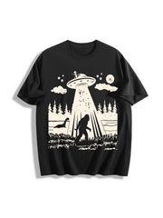 Bigfoot Ufo Retro 90s Cotton T-Shirt in Black