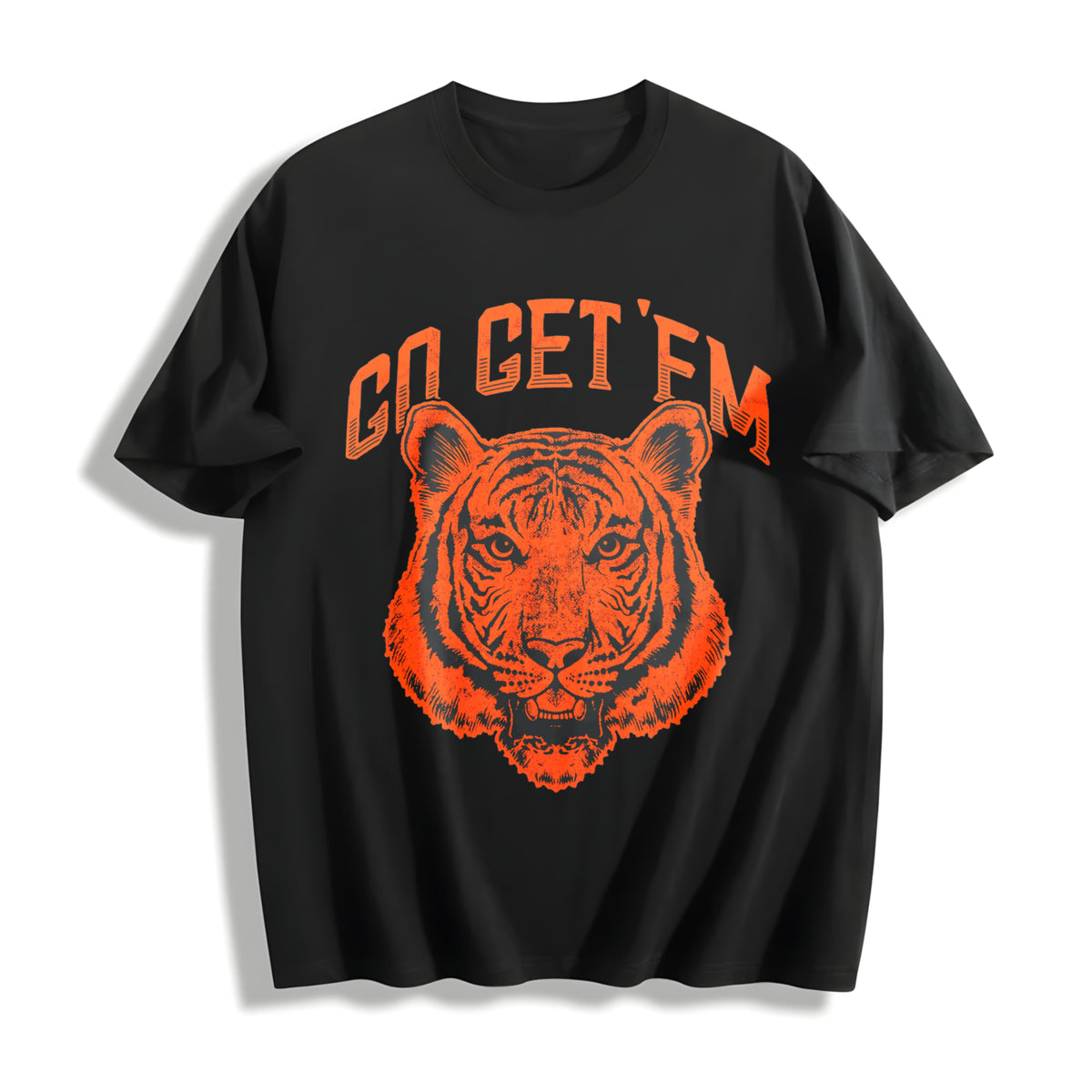 Go Get Em Tiger Motivational Big Cat Cute Ladies Cotton T-Shirt in Black