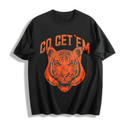 Go Get Em Tiger Motivational Big Cat Cute Ladies Cotton T-Shirt in Black