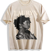 Lauryn Hill Portrait Tank Vintage Washed T-Shirt in Beige