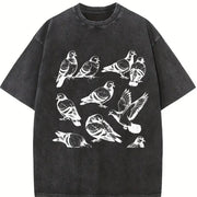 Pigeon 90s Tattoo Retro ® Y2k Ornithology Bird Vintage Washed T-Shirt in Black