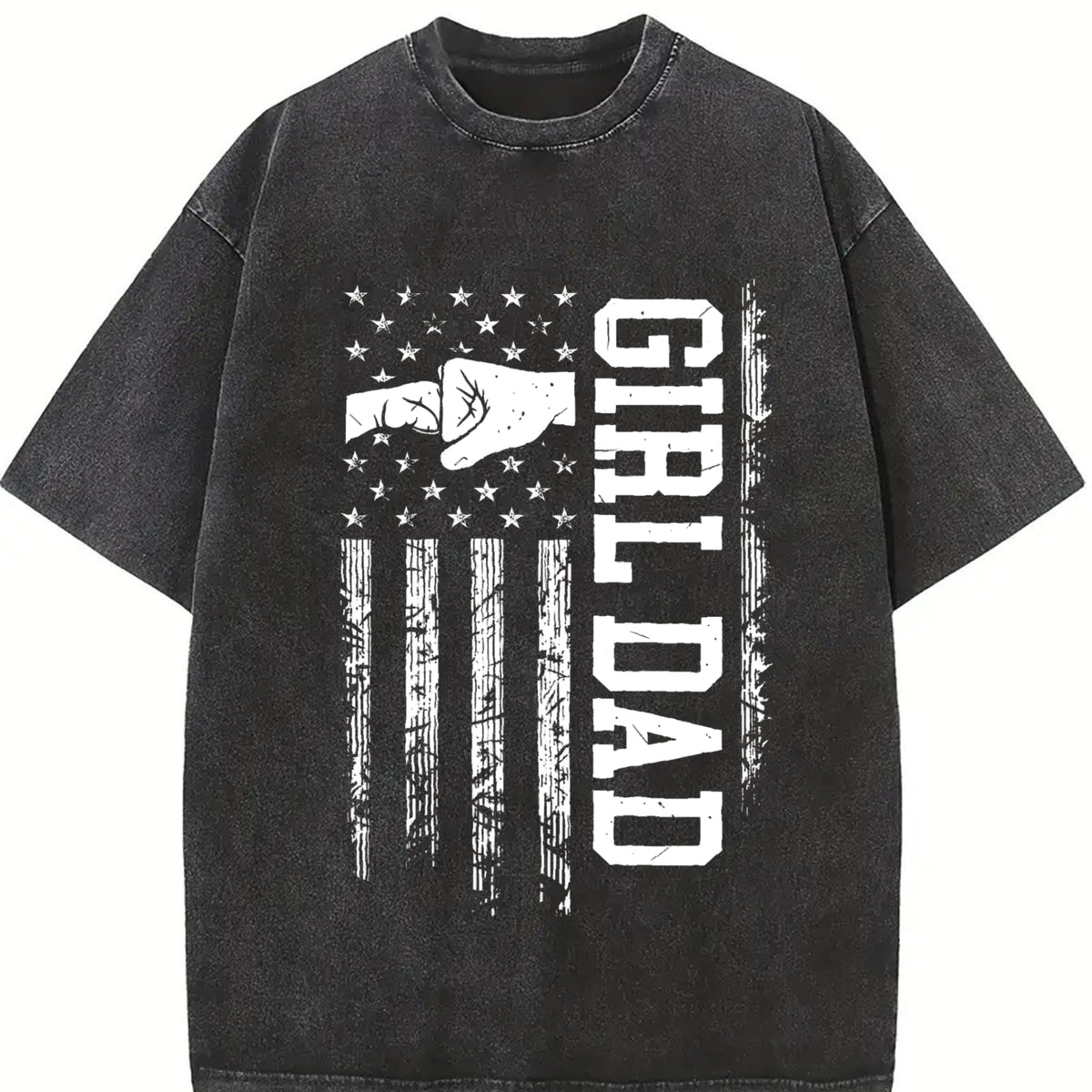 Girl Dad Proud Dad of Girl Vintage Washed T-Shirt in Black