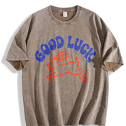 Retro Good Luck Rabbit Vintage Washed T-Shirt in Brown
