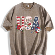 Retro-revival USA Patriot for Weekend Warrior Vintage Washed T-Shirt in Brown