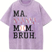 Ma Mama Mom Bruh Baseball Vintage Washed T-Shirt in Purple