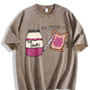 Dark Gray Gospel Christian Humor Go Spread It Bread Jam Vintage Washed T-Shirt in Brown