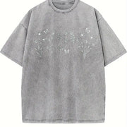 Wildflowers 90s Retro ® Y2k Flower Lovers Vintage Washed T-Shirt in Gray