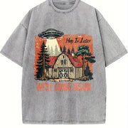 Retro UFO Get in Loser We're Going Insane Y2k Vintage Washed T-Shirt in Gray
