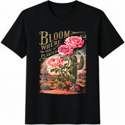 Bloom Where You Are Planted Cotton T-Shirt in Black