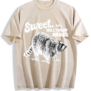 Retro Sweet but Throw Hands Raccoon 90s Vintage Washed T-Shirt in Beige