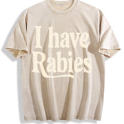 Retro a Rabies Theme Vintage Washed T-Shirt in Beige