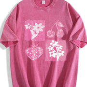 Pink Cherry and Fruit Vintage Washed T-Shirt in Red