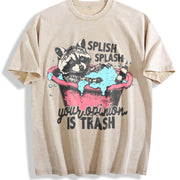 Meme Raccoon Raccoons Vintage Washed T-Shirt in Beige