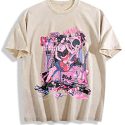 Japanese Anime Nana Osaki Harajuku vintage washed oversized T-shirt in Beige