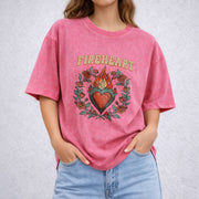 Fire-heart vintage washed oversized T-shirt in Red