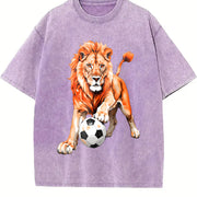 Lion Soccer Vintage Washed T-Shirt in Purple