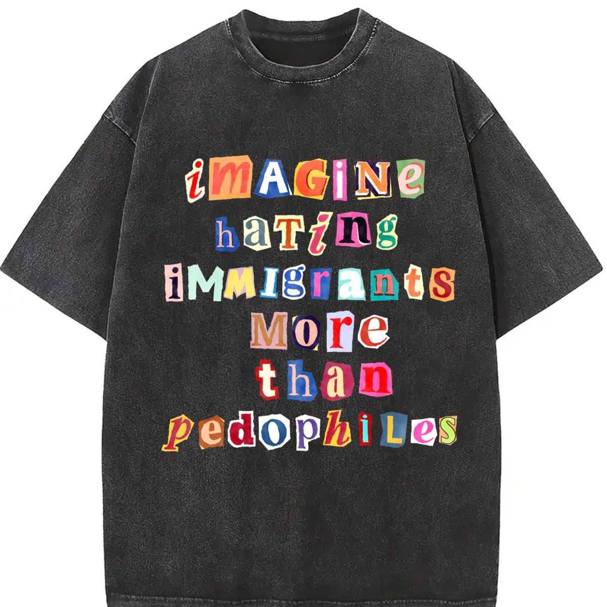 ✊🏾 Anti ICE Magazine Letters Vintage Washed T-Shirt in Black