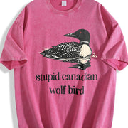 Stupid Canadian Wolf Bird Vintage Washed T-Shirt in Red