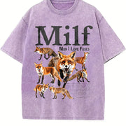 Man I Love Foxes Animal Meme Vintage Washed T-Shirt in Purple