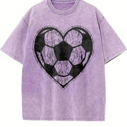 Soccer Heart Vintage Washed T-Shirt in Purple